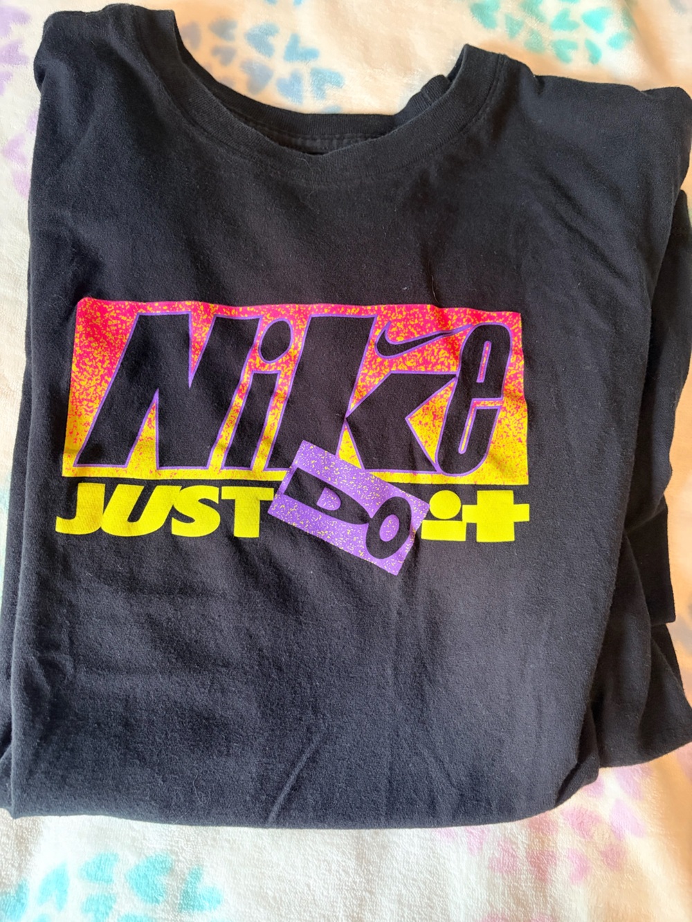 Nike Black Short Sleeve Tee with Neon Yellow & Purple Graphic